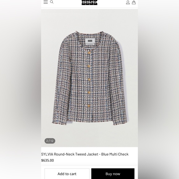 EENK SYLVIA Round-Neck Tweed Jacket - Blue Multi Check - Picture 3 of 3